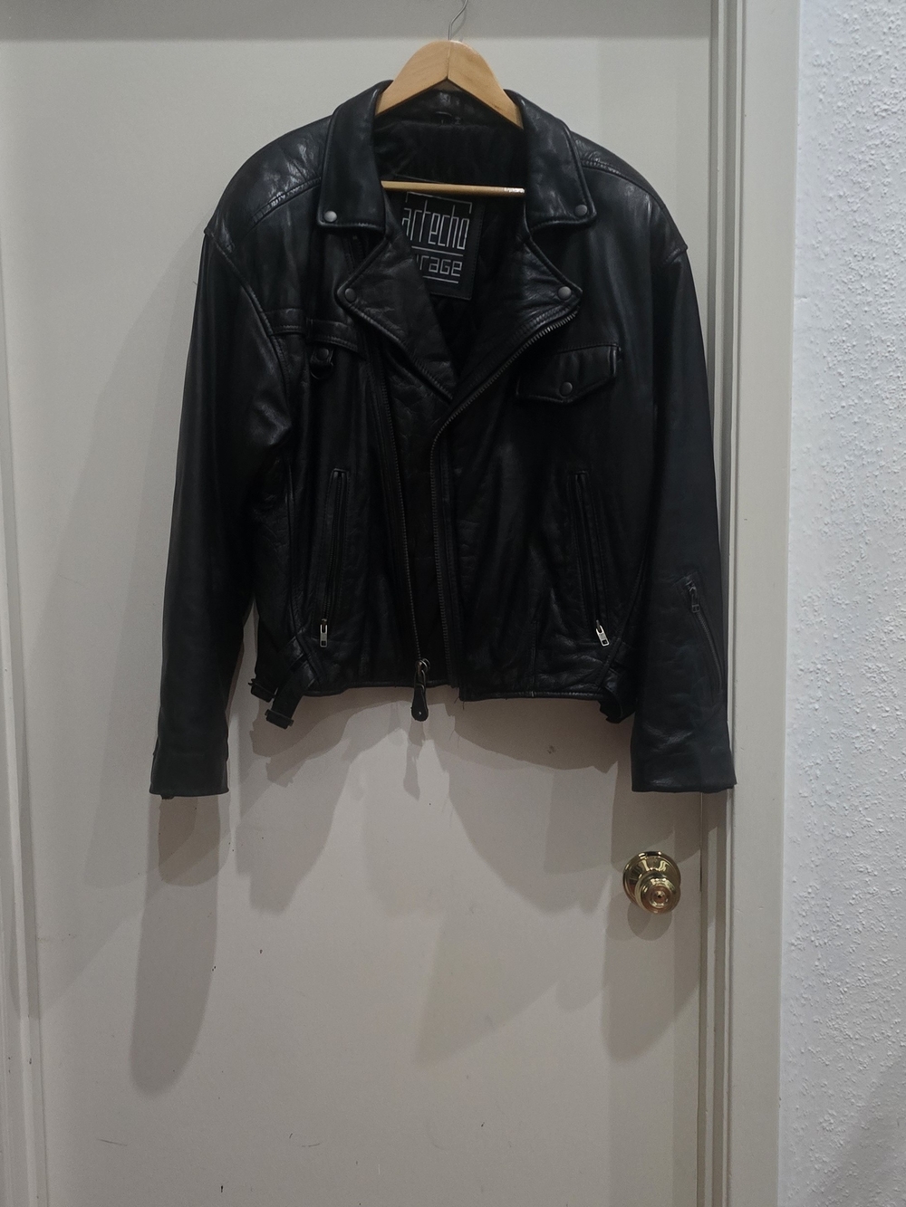 Vintage Artecho Mirage Black Leather Motorcycle Jacket Asymmetric Zip Moto (M/L)